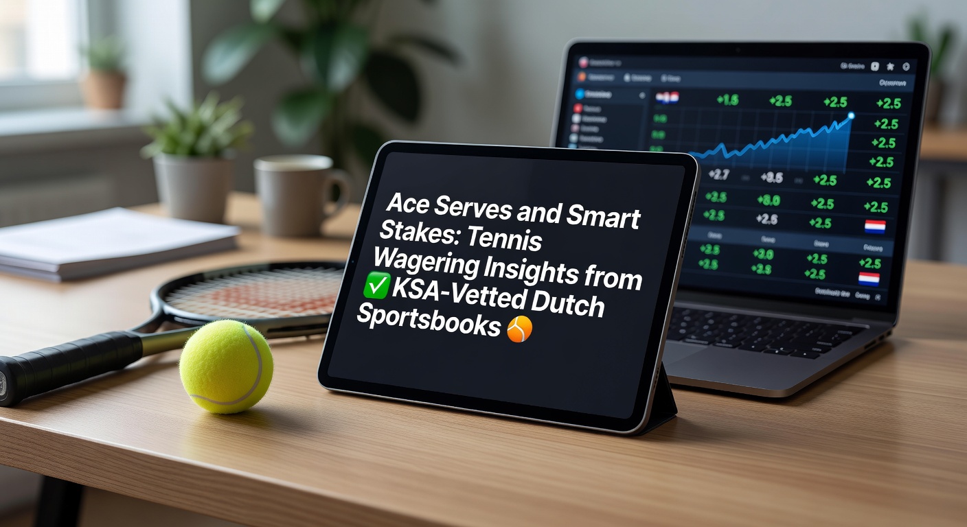 Tennisspeler serveert een ace op een gravelbaan tijdens een grand slam-toernooi, met bookmakers odds zichtbaar op een digitaal bord