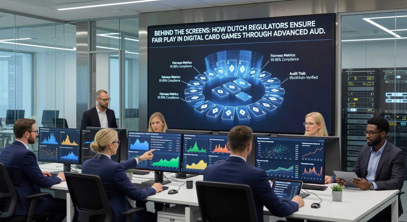 Afbeelding van data-analyse dashboards die gebruikt worden bij audits van online kaartspellen