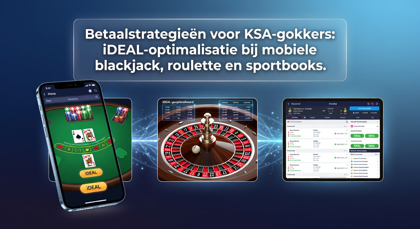 Mobiele blackjack-speler die iDEAL gebruikt op een KSA-gelicenseerde site, met veilige transactie-interface zichtbaar