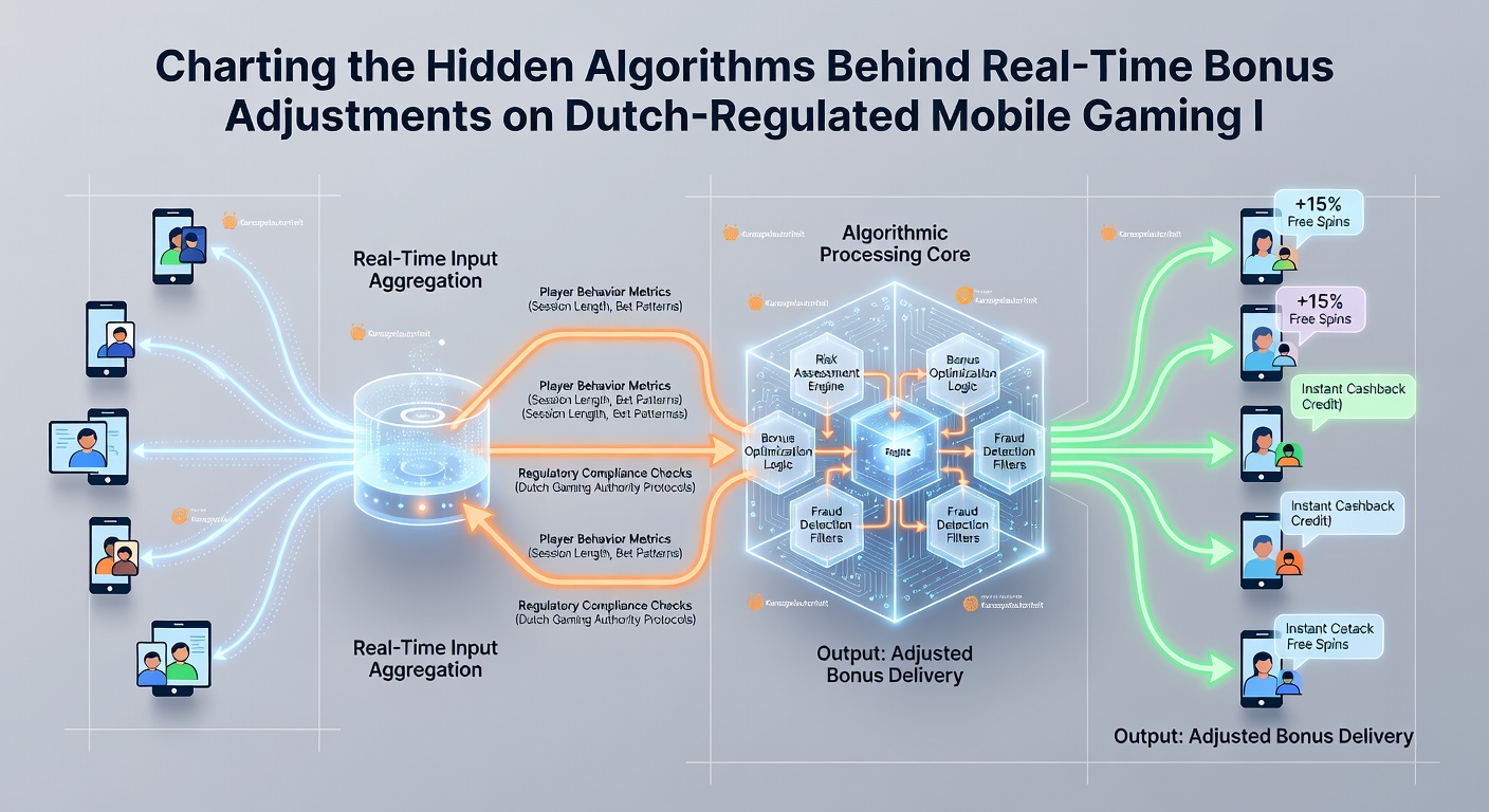 Diagram dat de stroom van data door algoritmen toont tijdens bonusaanpassingen op Nederlandse mobiele platforms