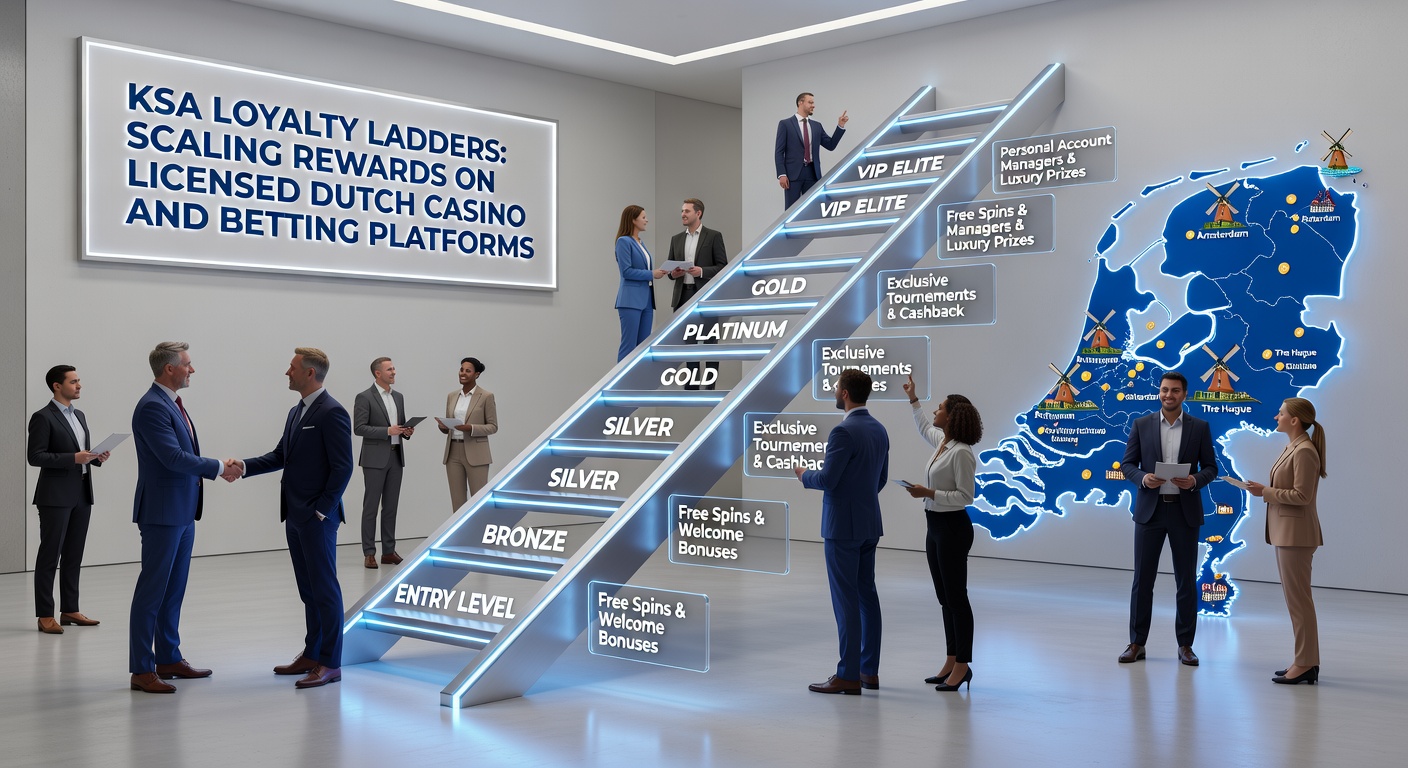 Schermafbeelding van een loyalty ladder-interface op een mobiel KSA-casino-app, met progress bars, tier-badges en beloningsicons voor Nederlandse gebruikers
