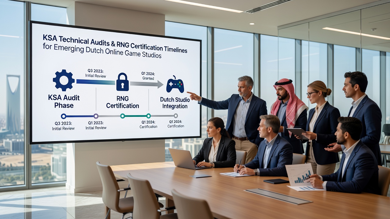 RNG-certificeringsproces met auditrapporten en tijdlijnvisualisaties voor Nederlandse online gamestudio's
