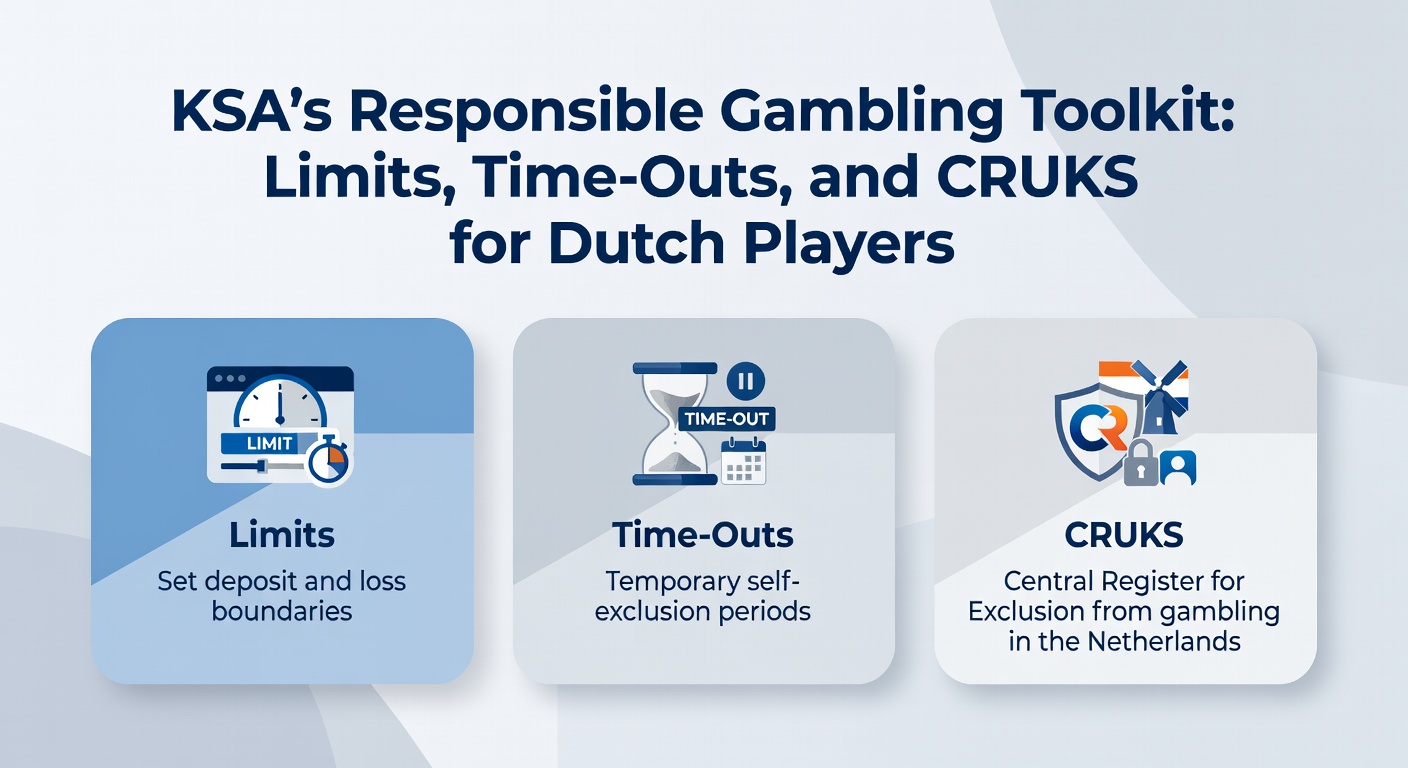 Overzicht van KSA's responsible gambling tools met limieten, time-outs en CRUKS voor Nederlandse gokkers