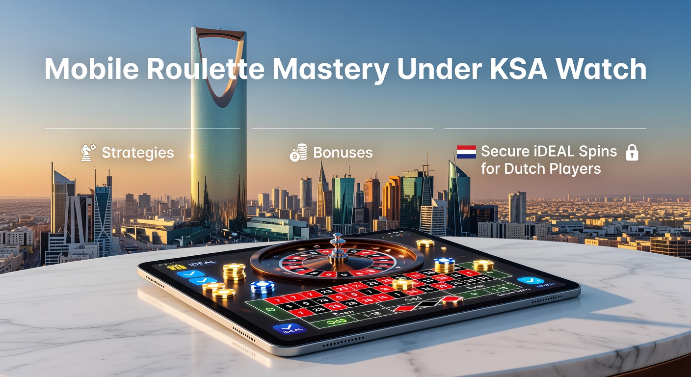 Schermafbeelding van een mobiel casino met roulette bonus en iDEAL betaalknop, onder KSA-registratie