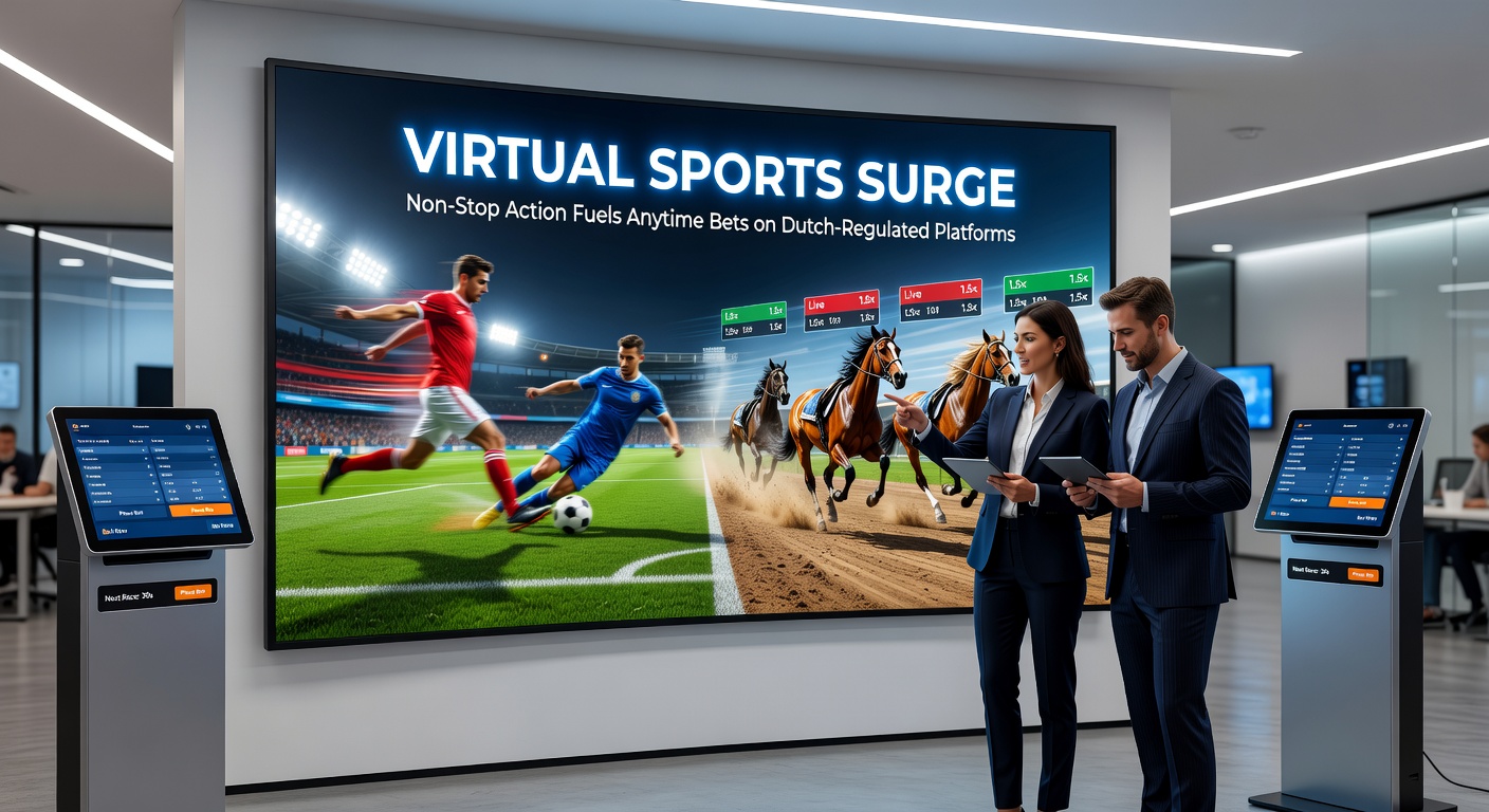 Grafiek met stijgende grafieken van virtuele sportinzetten op KSA-platforms, inclusief 24/7 schema en mobiele interface